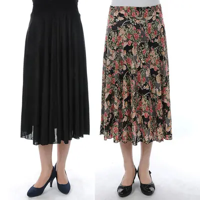 Black Floral Ice Silk Skirt for Women Summer Wear