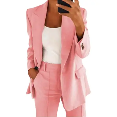 Women's Grey European Fashion Lapel Slim Coat Suit