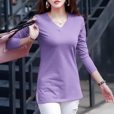 Women Black V-Neck Long Sleeve Top 2021
