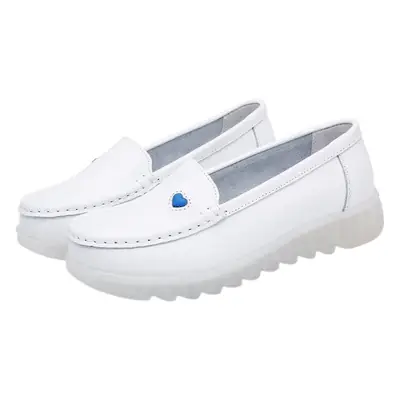 Women's White Heart Embroidered Flat Shoes