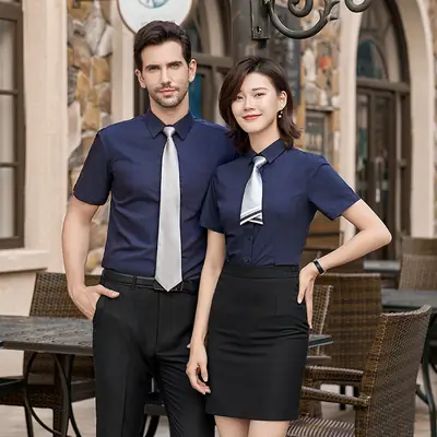 Women Blue Short Sleeve Embroidered Shirt
