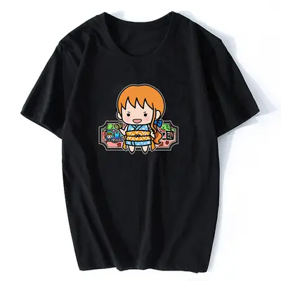 One Piece T-shirt Black Cartoon Kids Design