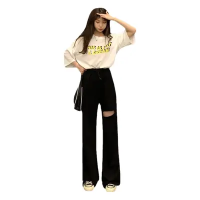 Ripped Wide Leg Pants Women Spring Summer Loose High Waist Casual Pants