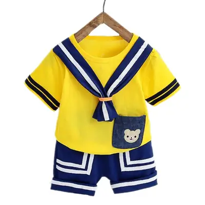 Korean Boys Navy Blue T-Shirt Shorts Set Summer Sports