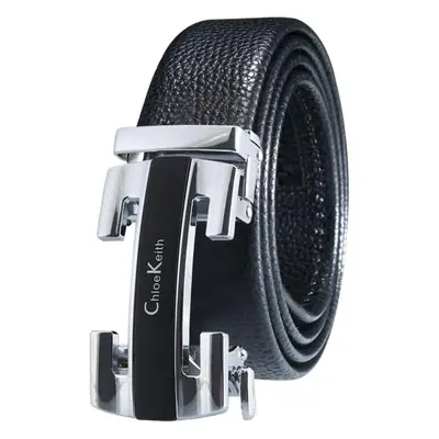 Men's Black Genuine Leather Belt with Silver Buckle