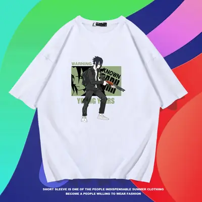 Men Black Sasuke Cartoon T-Shirt Pure Cotton Summer