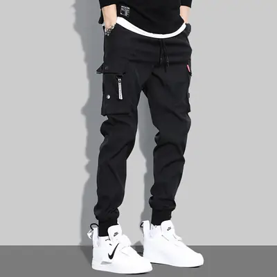 Yu Wenle Men's Black Ankle-Tied Harem Pants