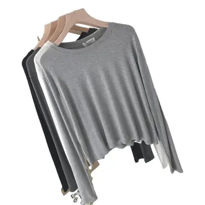 Women Loose Long Sleeve T-Shirt Grey Modal