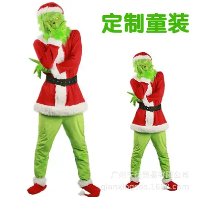 2025 Christmas Monster Green Fur Santa Costume Set