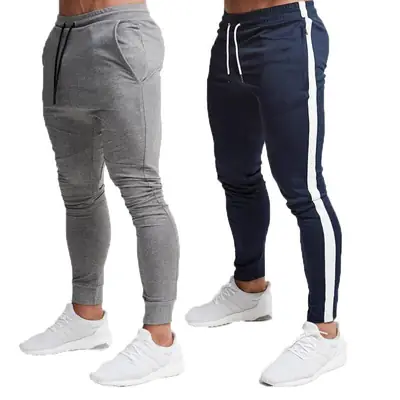Men Slim Fit Track Pants with Black Side Stripe