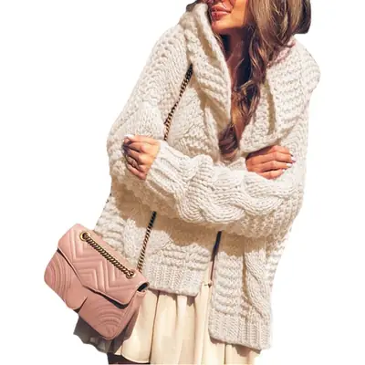Women's Knitted Cardigan Hoodie Pink 2025 Winter
