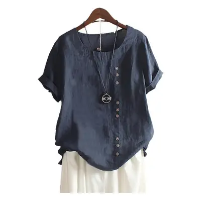 2025 Summer Button Cotton Linen Top Large