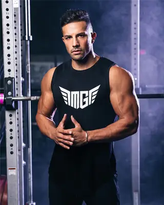 Men's Black Logo Sleeveless Fitness Vest