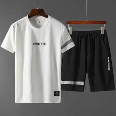 Men Black Casual Sports Suit Shorts Two Piece