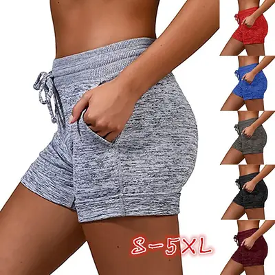 Gray Marbled High Waist Yoga Shorts with Drawstring