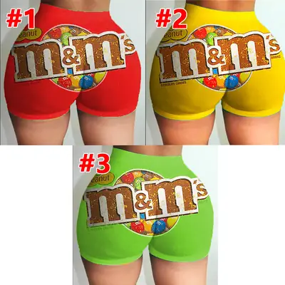 M&M's Printed Hot Green Yoga Shorts for Women
