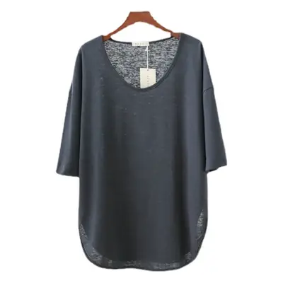 Korean Style Women's T-Shirt Red Large Cotton Linen