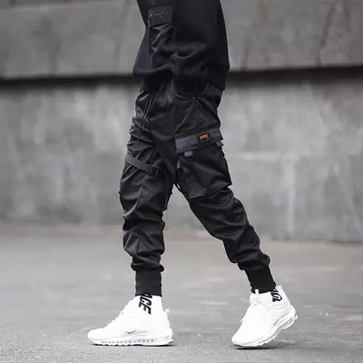 Men's Black Cargo Pants Slim Fit Youth Casual Leg Pants