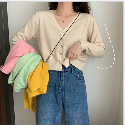 Women Korean Style Knitted V Neck Sweater Small