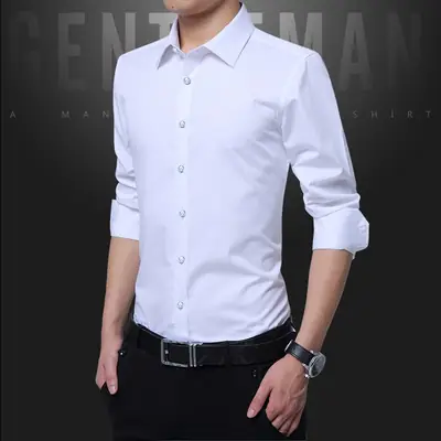 Men Slim Fit Business Shirt Navy Blue Long Sleeve