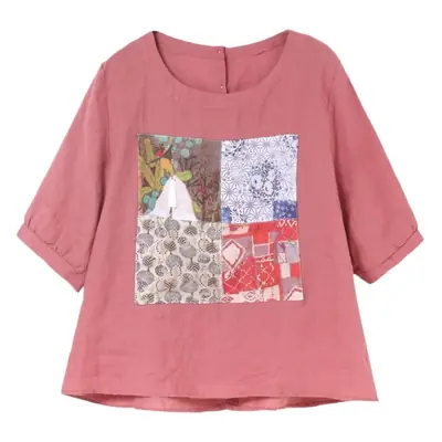 Women Printed Cotton Linen T-Shirt 2024 Summer