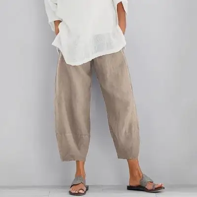Women Black Cropped Pants Plus Size Solid Color