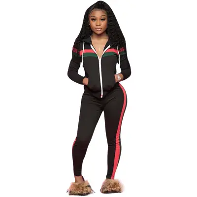 Cross-Border Hooded Two-Piece Set Yellow Red Zipper Track Suit