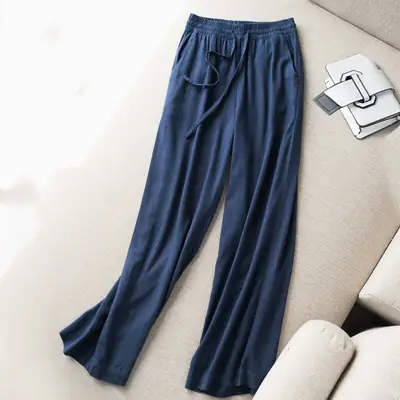 Women White Linen Wide Leg Pants 2024