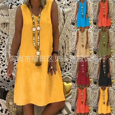 Women V-Neck Sleeveless Vest Dress Olive Green 2023