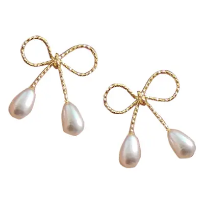 925 Silver Bow Earrings with Pearl Drop