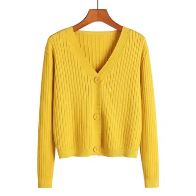 Women Light Blue Knitted V-Neck Cardigan Long Sleeve