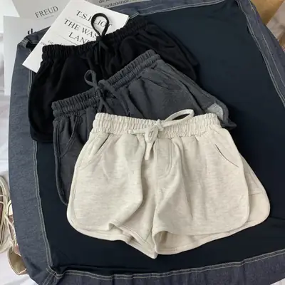 Women Slim Fit Shorts Black Gray White High Waist Loose Fit