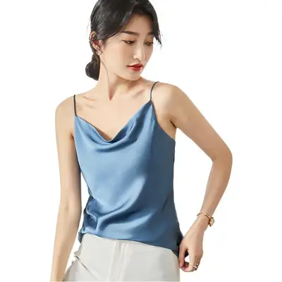 Women Silk Camisole Pile Collar Top Yellow