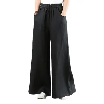 Women Linen Wide Leg Pants High Waist Loose Ankle