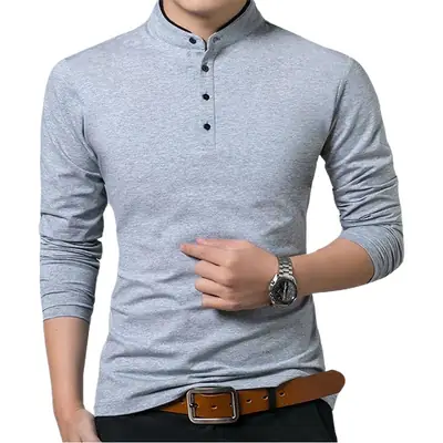 Men's Black Long Sleeve T-Shirt Solid Color Large