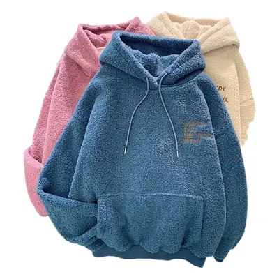 Pink Hooded Velvet Sweatshirt for Women Winter Warm