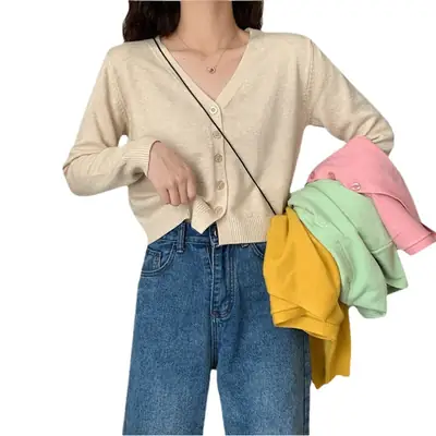 Women Korean Style V-Neck Cardigan Sweater Small