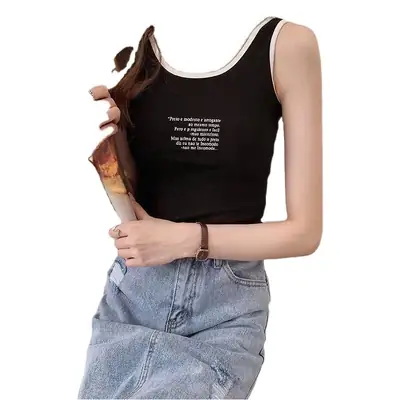 Women's Black Sleeveless Camisole with White Trim