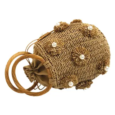 Z New Women's Bag A Flower Artificial Pearl Decoration R Portable Basket Bag Woven Bag Straw Woven Bag