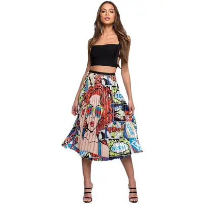 Women's Printed Pleated Skirt with Unicorn Design