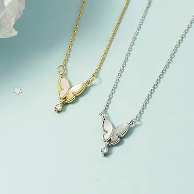 Women's Butterfly Necklace with Crystal Drop