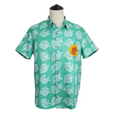 Men Green Leaf Print Short Sleeve Shirt