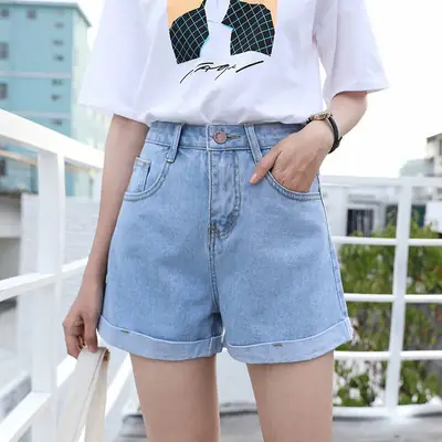 Women Wide Leg Denim Shorts High Waist 2020 Summer