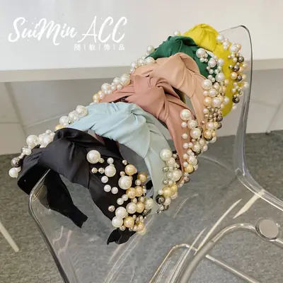Pearl Knotted Headbands for Girls - Black, Pink, Yellow, Green