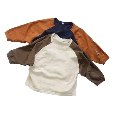 2026 Spring Boys Long Sleeve T-Shirt Cream Brown