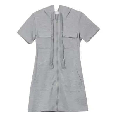 Women Grey Zipper Hooded Slimming Dress Summer 2025