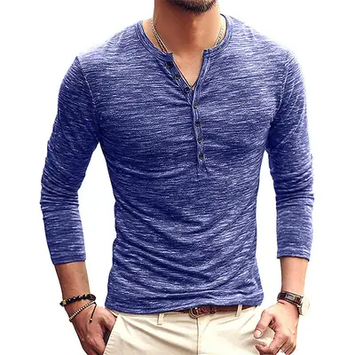 Men's Long Sleeve V-Neck T-Shirt Brown Marbled Plus Size