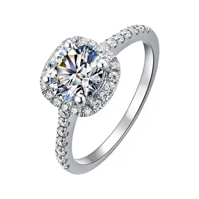 925 Sterling Silver Moissanite Square Diamond Ring for Women