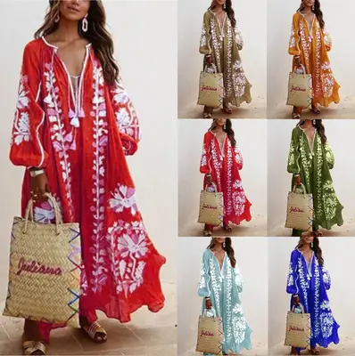 Women V-Neck Printed Long Sleeve Kurta Set Olive Green