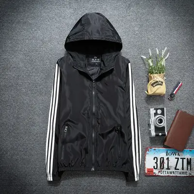 2025 Men's Black Hoodie with 3 Stripes